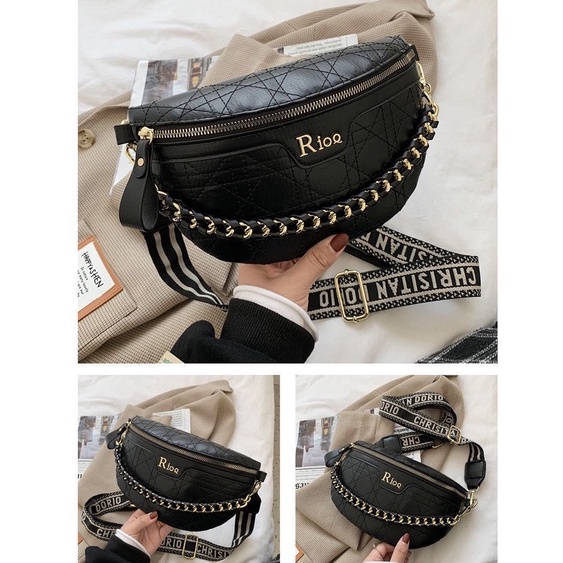 Tas Selempang Wanita Import Kulit Pu Premium Quality / Tas Selempang Wanita Rantai / Waist Bag TW001