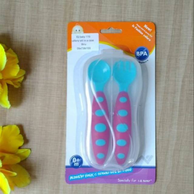 IQ BABY FORK &amp; SPOON WITH CASE / SENDOK GARPU MAKAN BAYI