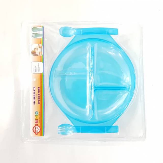 Piring dan sendok makan bayi set sekat 3 devided plate with spoon feeding set piring BPA FREE S1