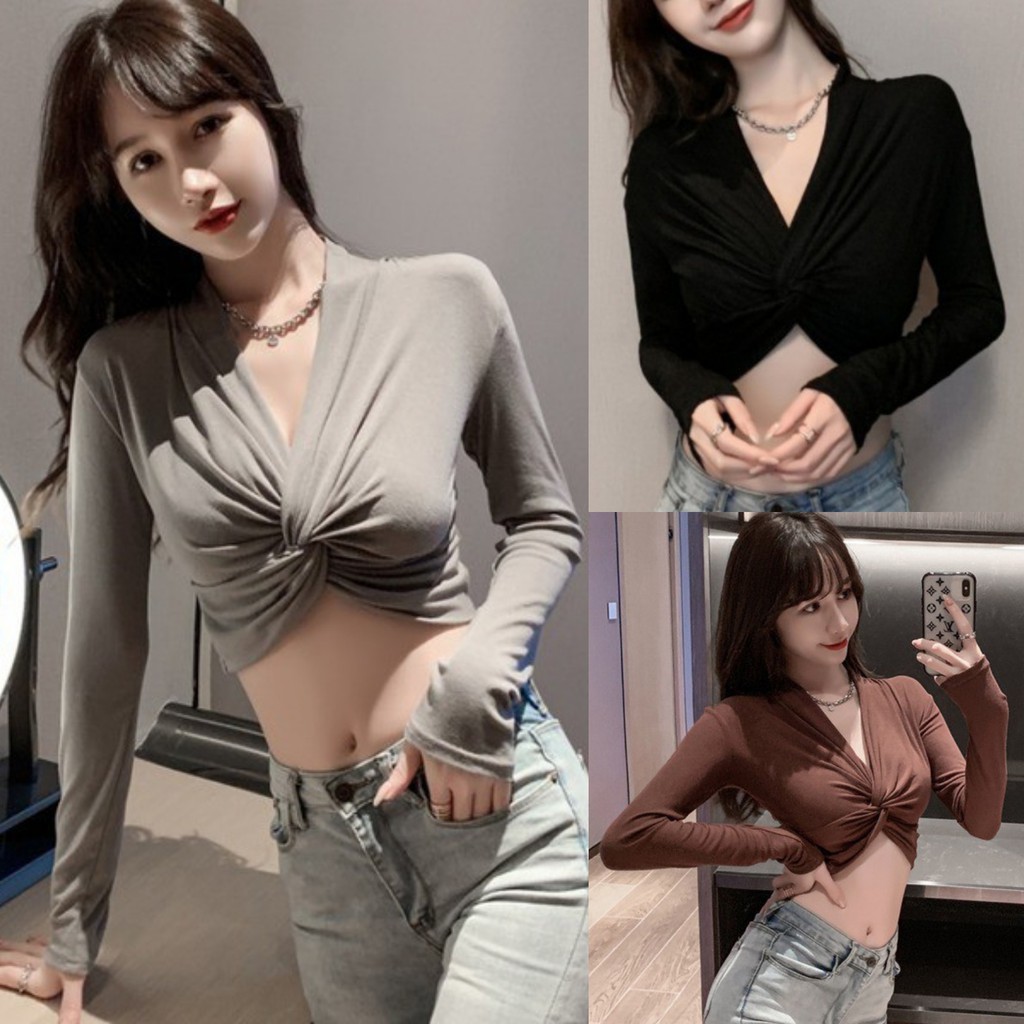 Korean Twisted Crop Top Atasan Wanita Lengan Panjang 1226 (S-XL)