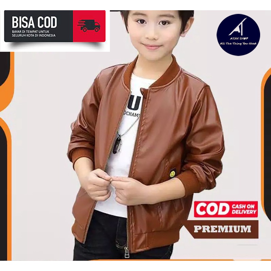 Jaket Kulit anak laki-laki / perempuan model Bomber Bahan Vienna 100%