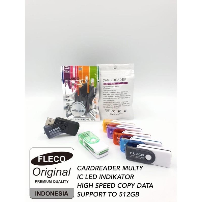 PROMO CARD READER FLECO ORIGINAL MULTY PUTAR 4in1 IC LED INDIKATOR SUPPORT UP TO 512GB