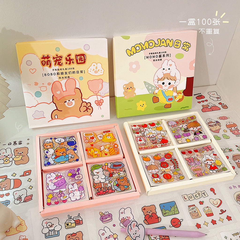 [3] 25lembar dan 100lembar SET Sticker HAPPY DAY Sticker PET DIY Scrapbook Stiker Hias Lucu