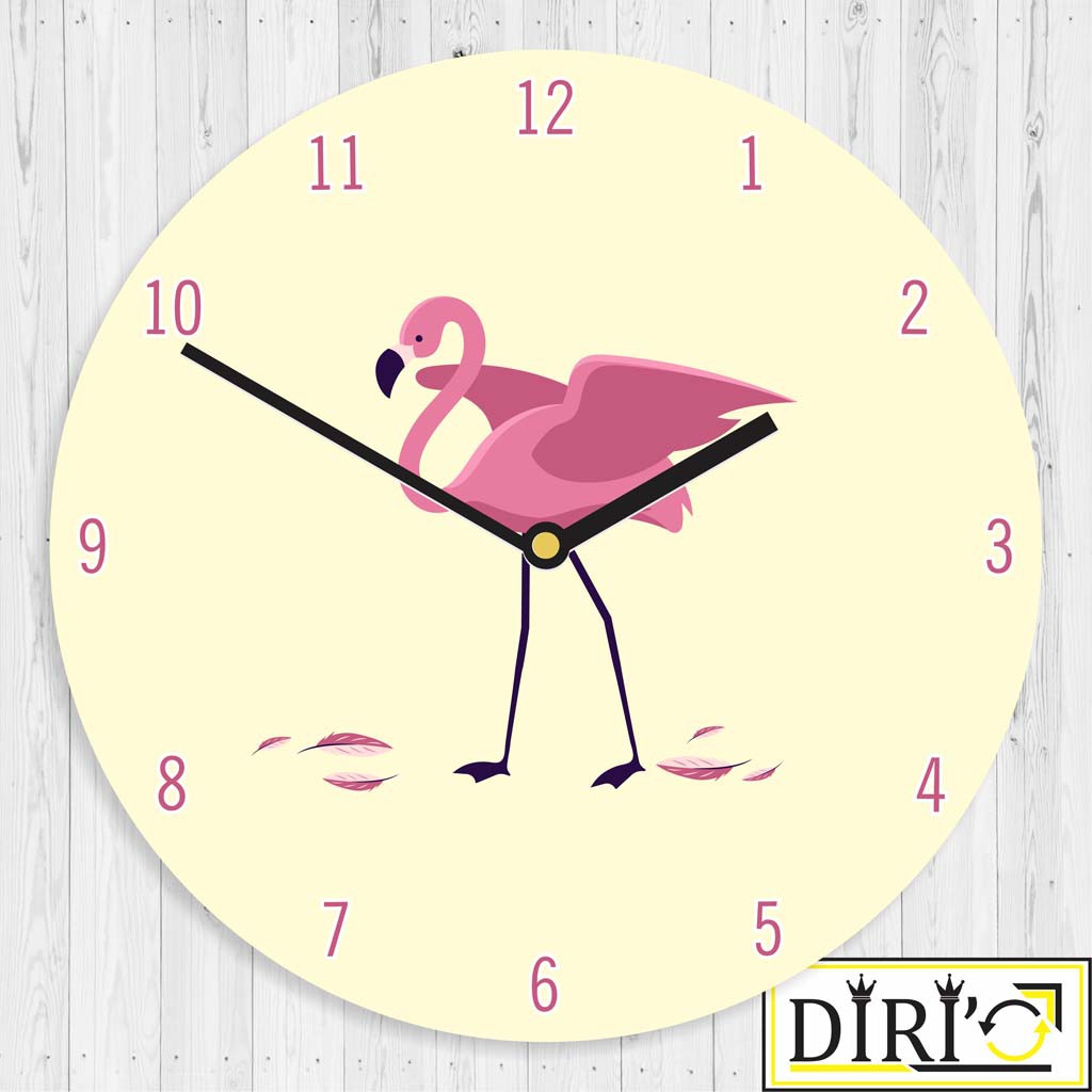 Jam Dinding Kayu Flamingo Unik Wall Decor Shabby Chic Hiasan Rumah Minimalis-Yellow Flamingo