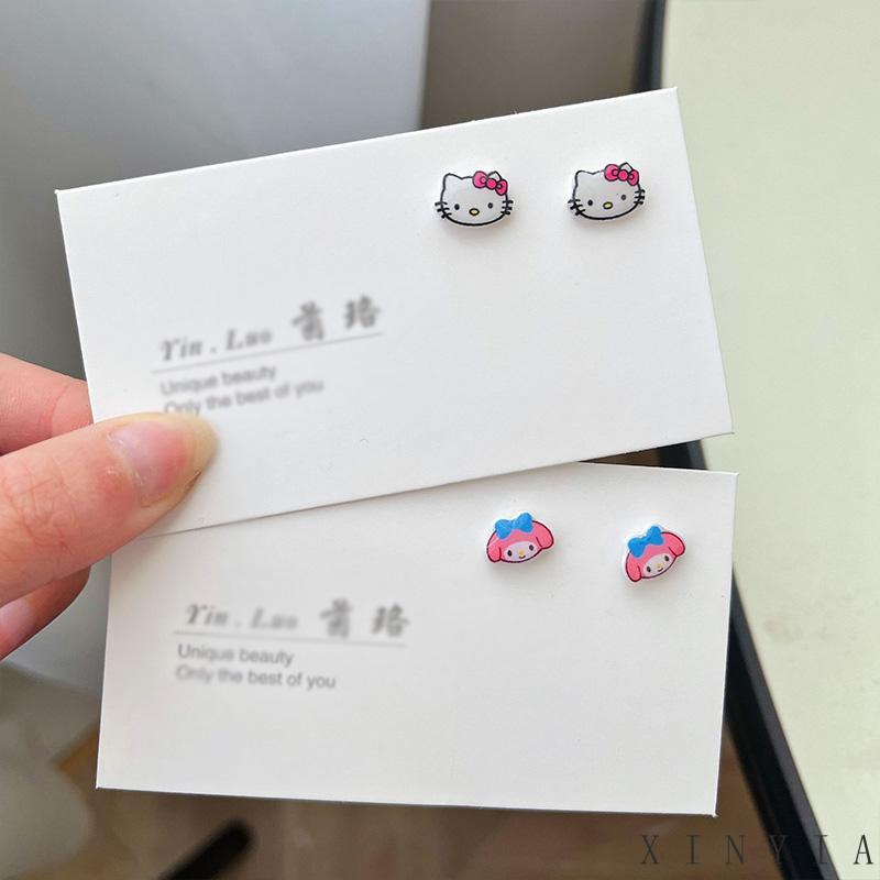 Anting Hypoallergenic Desain Kartun Cinnamoroll Dog Kitty Melody Kuromi Untuk Pelajar