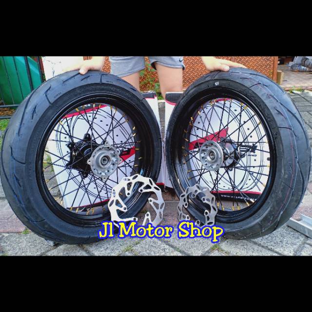 Paket Velg Set Supermoto Super moto Klx 150 D-Tracker Full Set Plus Ban Velg Rossi bonus Piringan