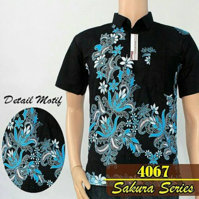 Kemeja batik pria modern||sakura biru tosca