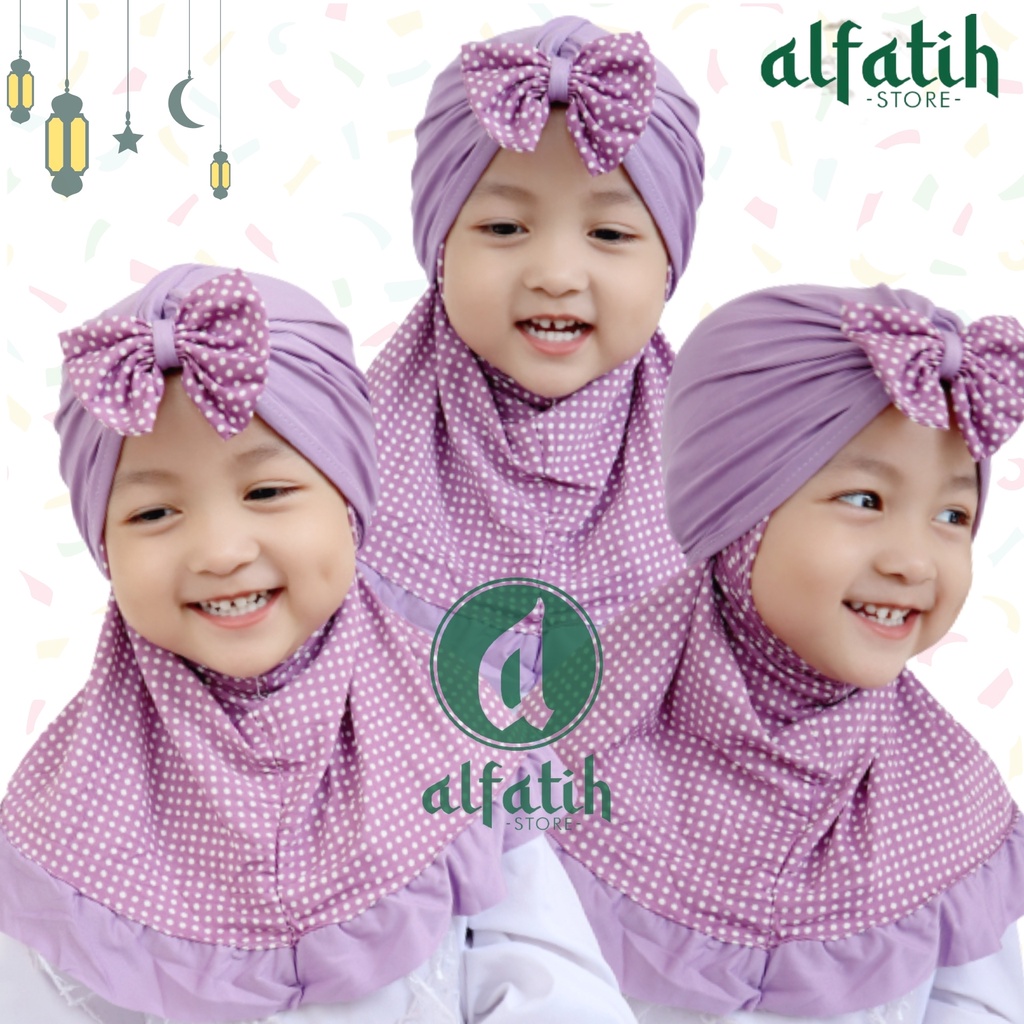 ALFATIH STORE / JILBAB HIJAB ANAK TURBAN ARSY POLKADOT / HIJAB ANAK / JILBAB INSTAN /KERUDUNG ANAk / Kerudung Anak Jilbab Hijab Anak Bayi Perempuan / pastan baby / hijab anak / Jilbab Anak bayi Usia 0-3 Tahun Bahan Jersey Premium Nyaman Di Pakai