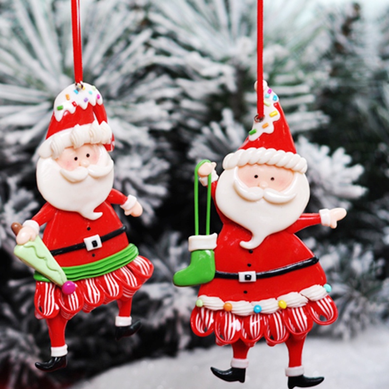 3pcs / Set Ornamen Gantung Bentuk Kartun Santa Claus Bahan Resin Untuk Dekorasi Pohon Natal