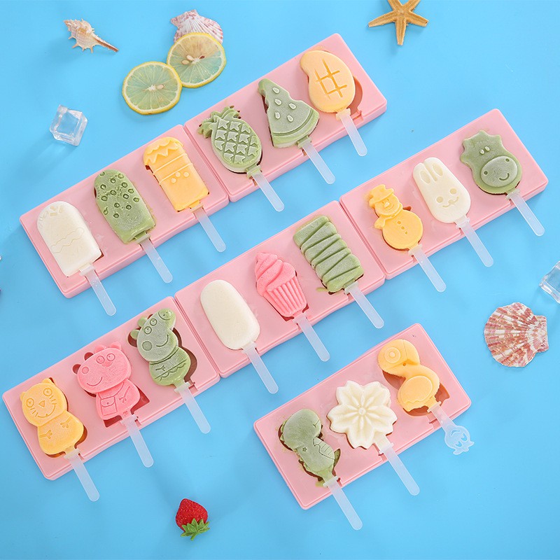 BISA COD Cetakan Es Krim Bahan Silikon 3 Hole Silicone Mold Dessert with Popsicle Sticks