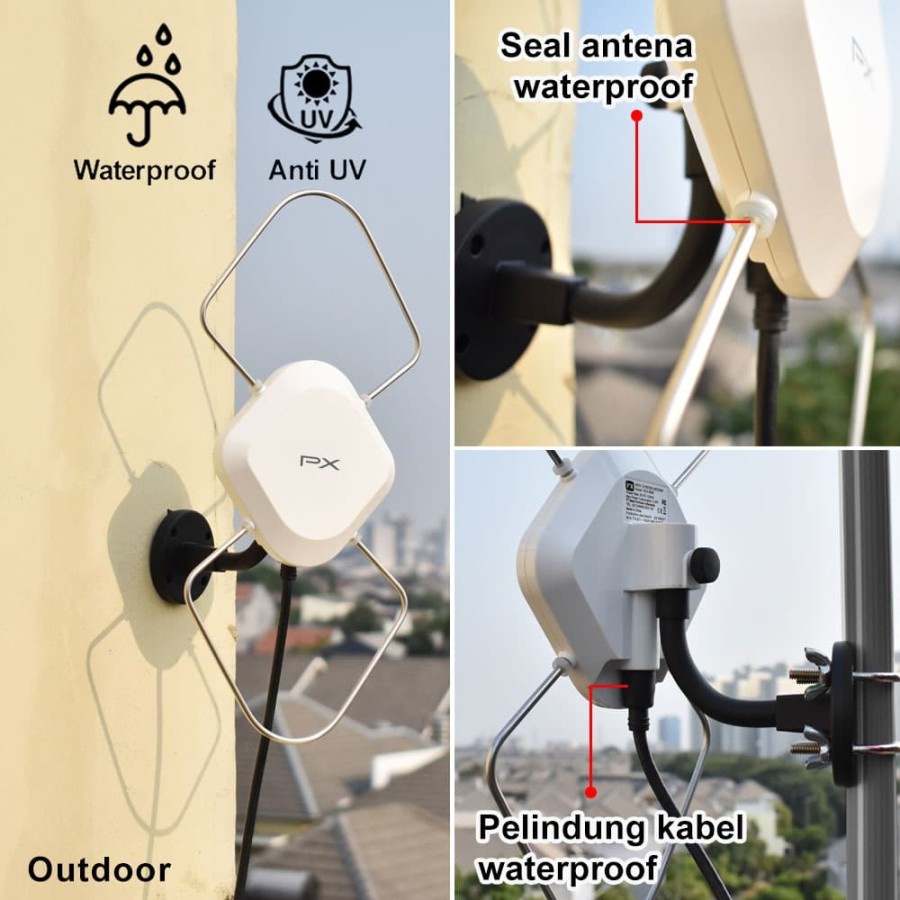 Antena TV Digital Analog PX HDA-5600 Kabel 12M Booster Indoor-Outdoor