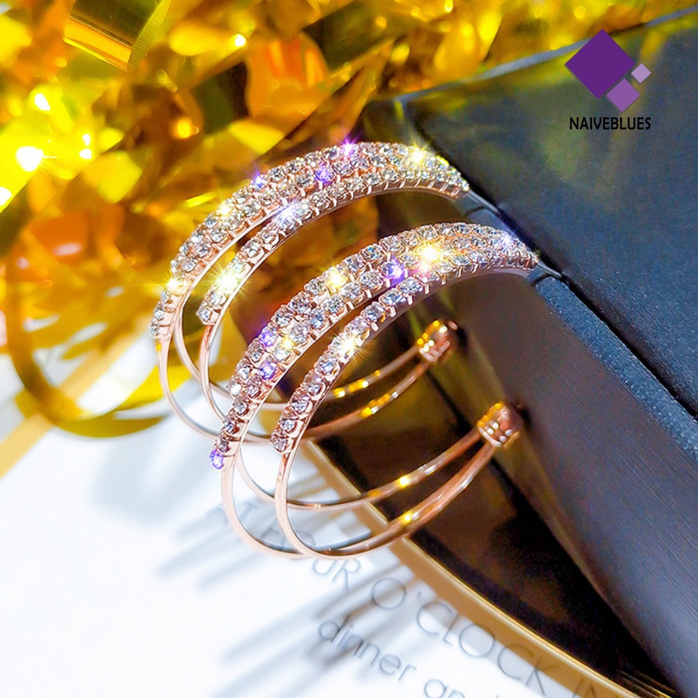 Anting Hoop Berlian Imitasi Bentuk Lingkaran Tiga Untuk Wanita