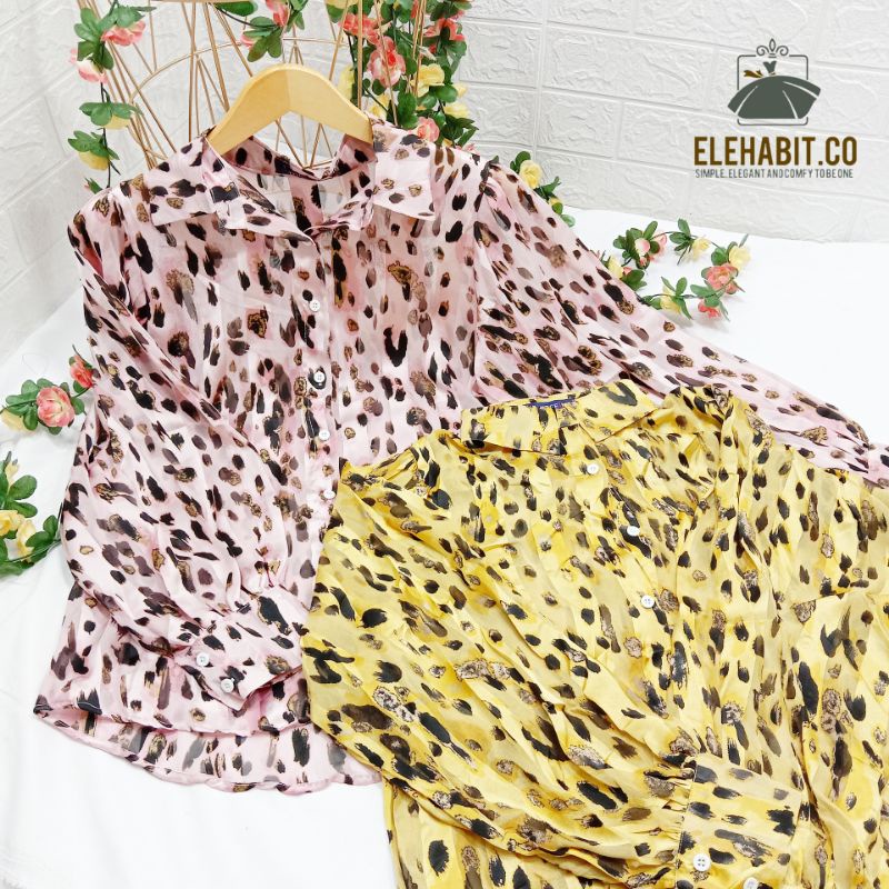 ELEHABIT.CO | LEOPARD BLOUSE IMPORT KOREA ORIGINAL - KEMEJA LENGAN BALON IMPORT