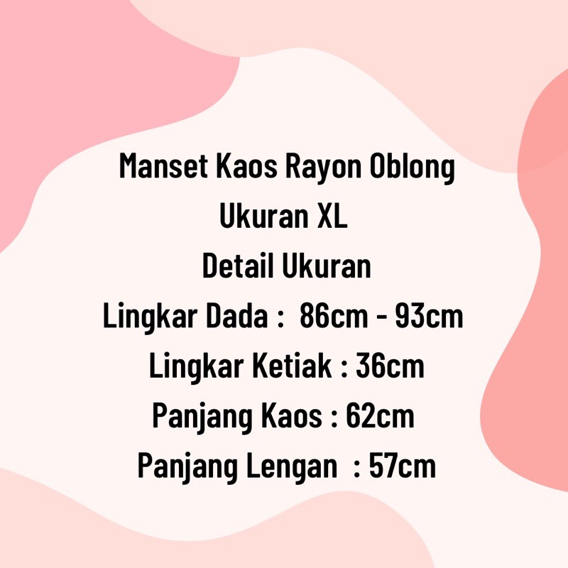 Manset Kaos Rayon Oblong ukuran XL (LD 86cm-93cm)