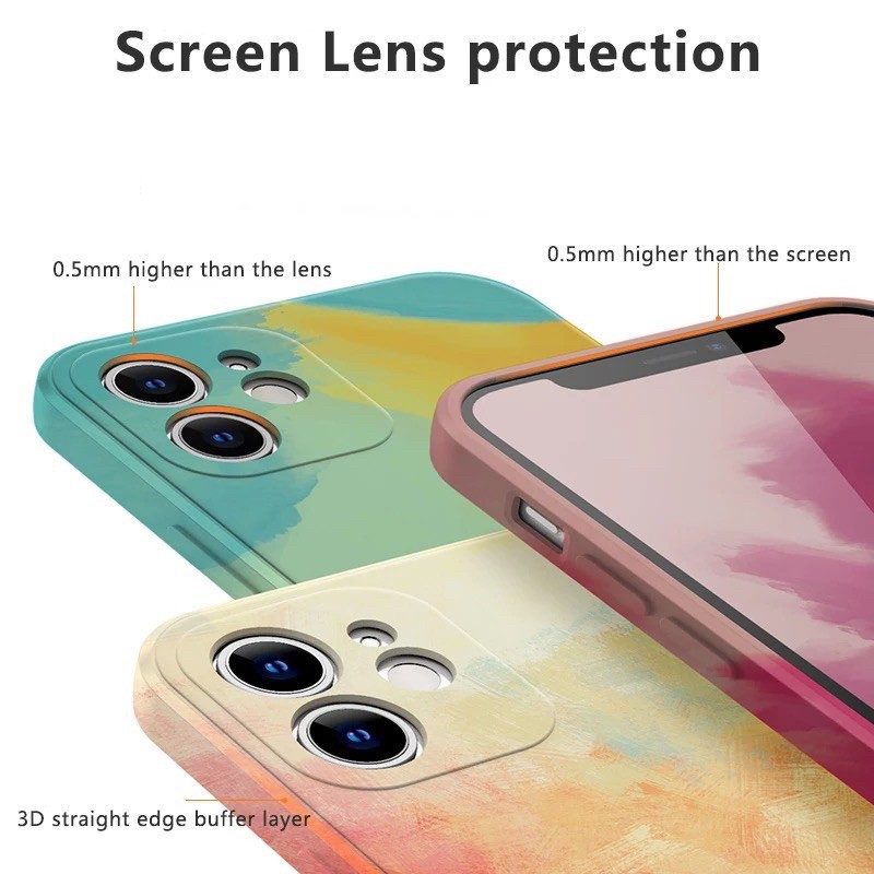 [ TOMCASES ] NEW !!! Silicone Case Watercolor Design LENSCOVER WATERCOLOR