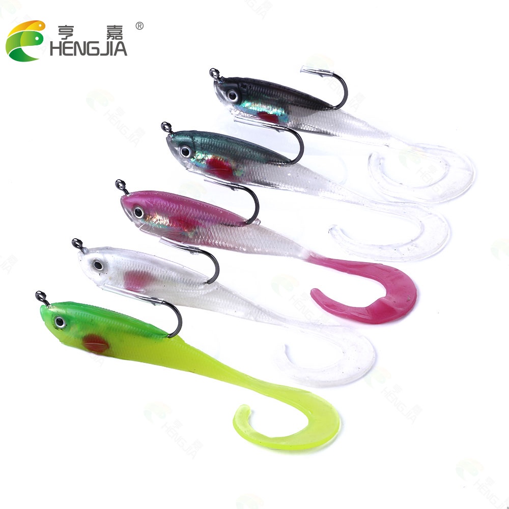 Hengjia 5pcs Umpan Pancing Softlure Bentuk Ikan Bahan Silikon 11cm 16g 5 Warna Dengan Kail Tunggal