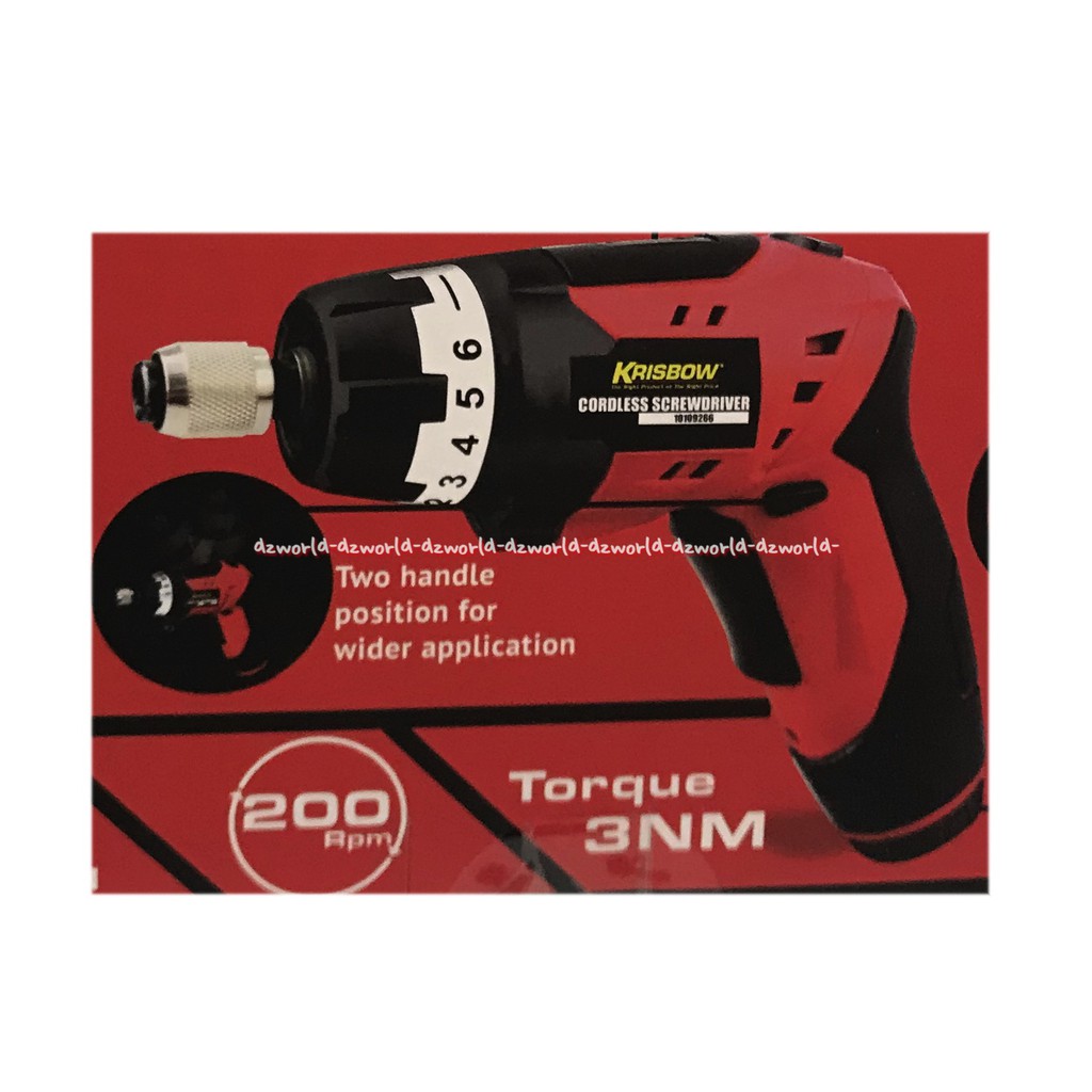 Krisbow Cordless Screwdriver 200Rpm Bor Tanpa Kabel dengan lampu LED