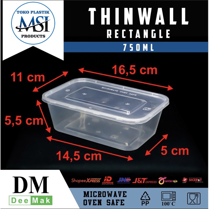 Thinwall/Food Container Rec 500ml-650ml-750ml-1000ml | Thinwall Persegi Panjang | Harga diatas adalah harga per Lbr (Wadah + Tutup) |