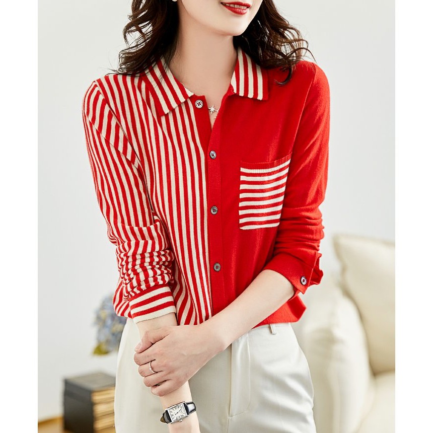 two-tone kemeja garis * 6225 PAKAIAN FASHION WANITA GROSIR three m threem 3m 3ms