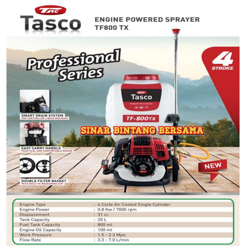 Mesin Knapsack Power Sprayer Tasco TF 800 TX | Alat Semprot Hama 4 Tak 20 Liter