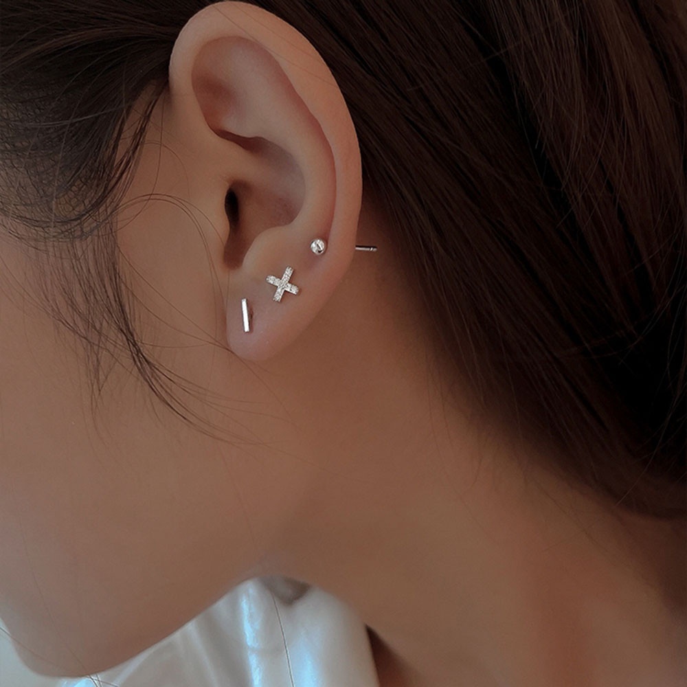 【COD Tangding】6PCS/Set Simple Piercing Earrings Set Cross Hoop Earrings Women Girl Tarnish Earstuds Jewelry