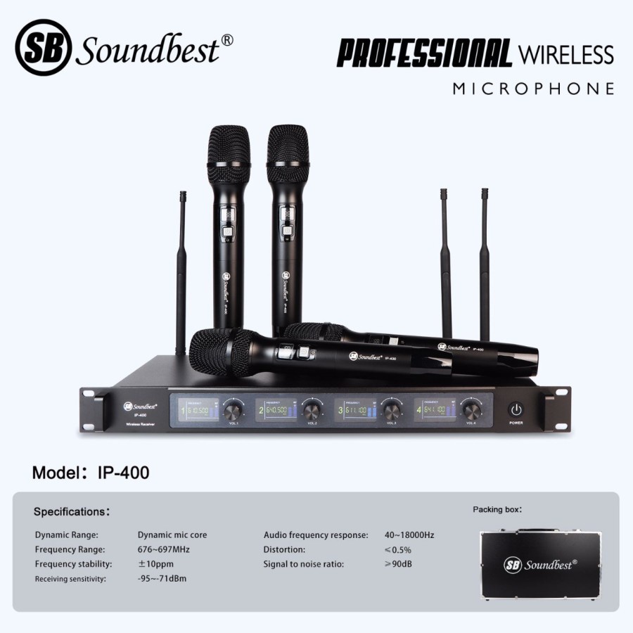 Microphone - Mic Wireless SOUNDBEST IP 400 4 Mic Handle UHF Original