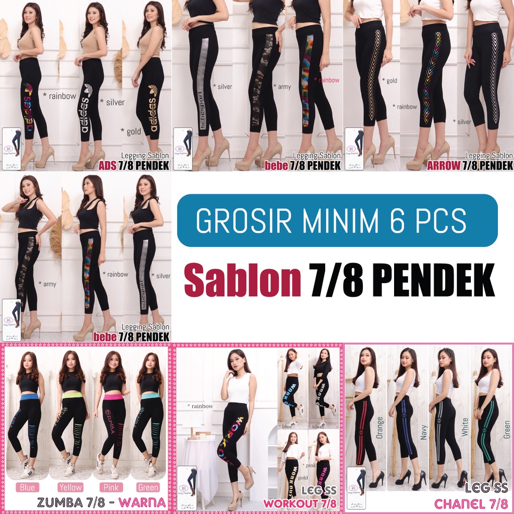 [Grosir Minim 6 pcs ] Legging Sablon Pendek wanita / Legging import fashion wanita / legging ss pendek wanita / legging sablon samping / legging pendek wanita / ying fashionn