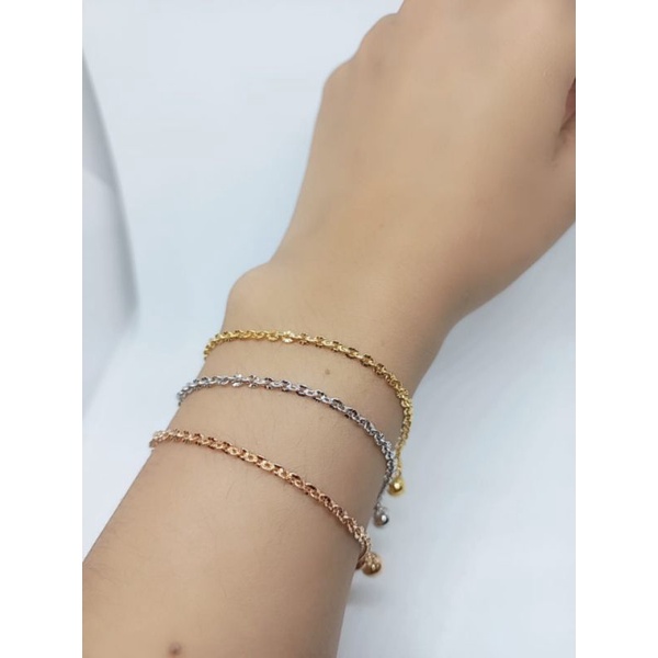 gelang nori ukir + 2 bel S925 / perhiasan perak berlapis emas