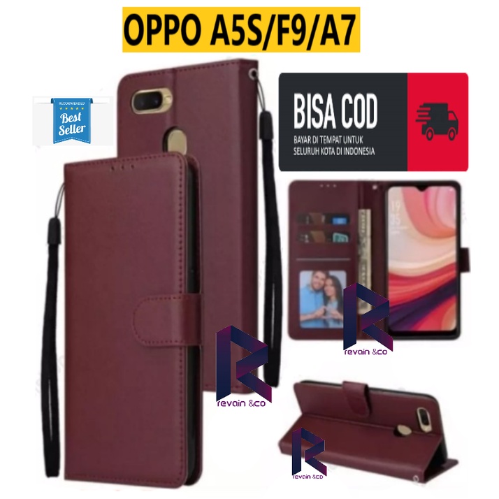 OPPO A5S/F9/A7 CASING DOMPET FLIP WALLET LEATHER KULIT PREMIUM SARUNG BUKA TUTUP FLIP CASE OPPO A5S F9 A7