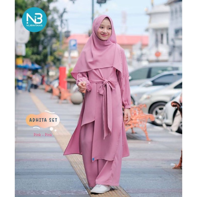 Nubi-Set tunik dewasa -Motif Polos kombinasi-warna merah,lime,pink