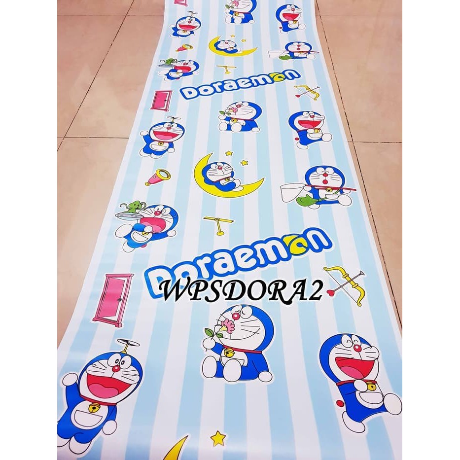 Wallpaper Dinding Stiker Dekorasi Tembok Motif Garis Kartun Doraemon ratudinding 0,45x5m WPSDora2