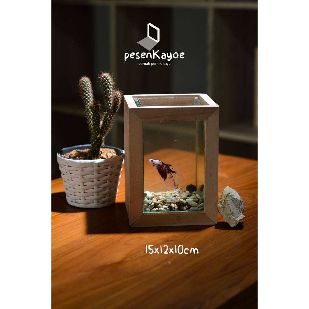 Aquarium Mini Kayu Handmade Estetik Akuarium Kayu Mini Hias Meja Unik Dekorasi Ikan Cupang / Kecil