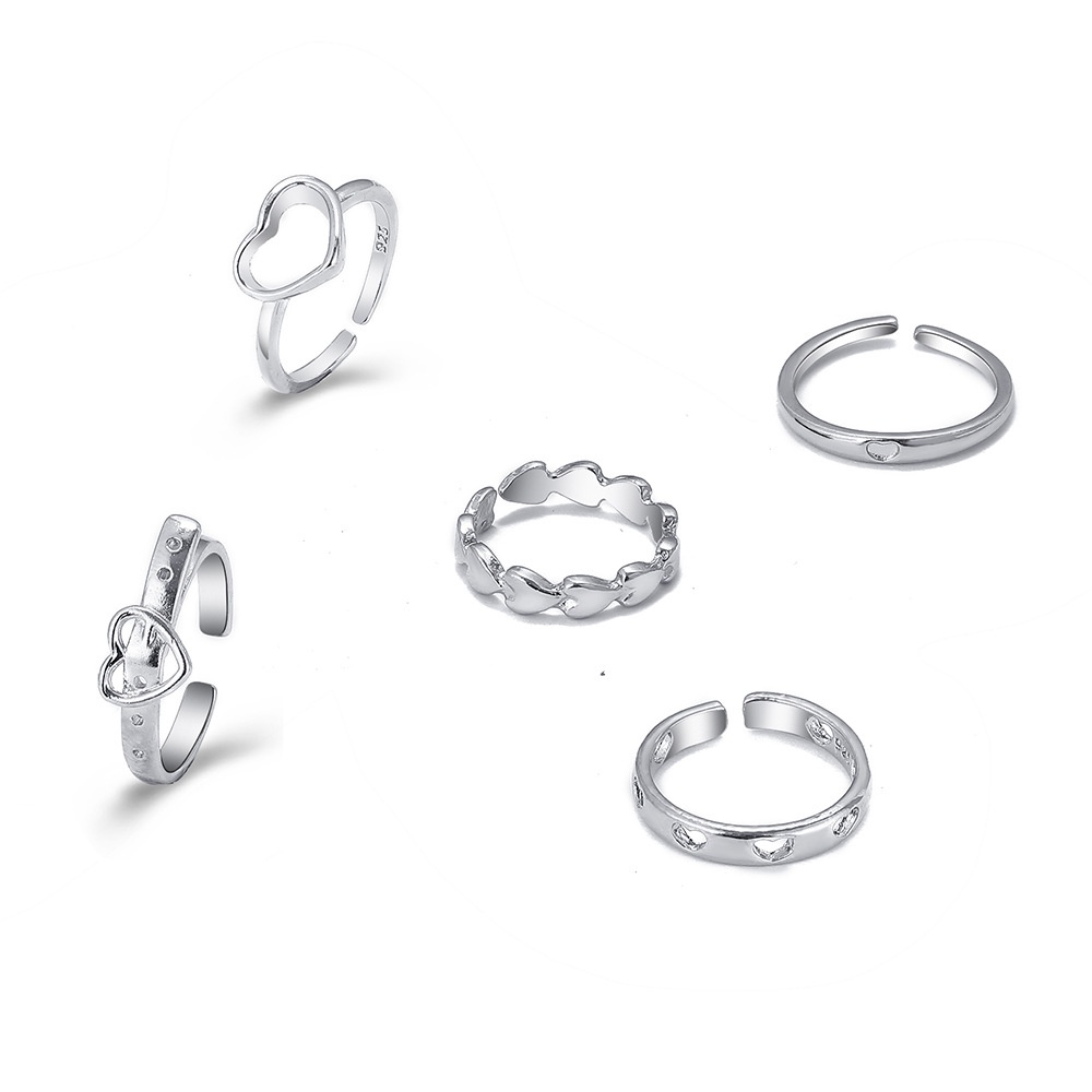 5pcs / Set Cincin Model Terbuka Desain Hati Hollow Gaya Simple / Retro Untuk Wanita