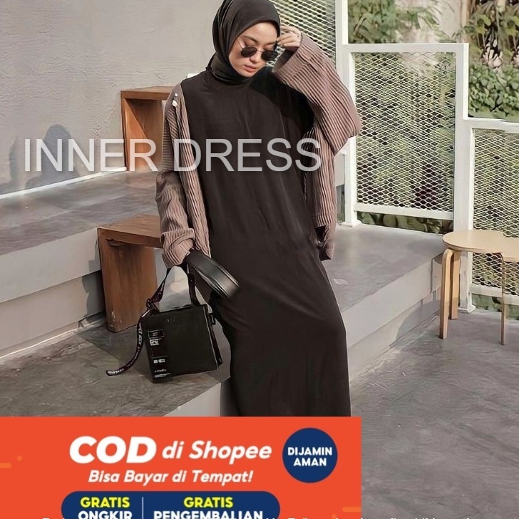 INNER DRESS TURTLENECK / Inner Dress Sleeveless / Inner Dres Panjang Bahan Jersey Tanpa Lengan - Iner Gamis Wanita