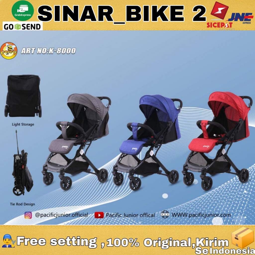 Kereta Bayi Pacific K8000 New Born-3 Tahun Duduk Rebahan Tidur One Push Fold Stroller One