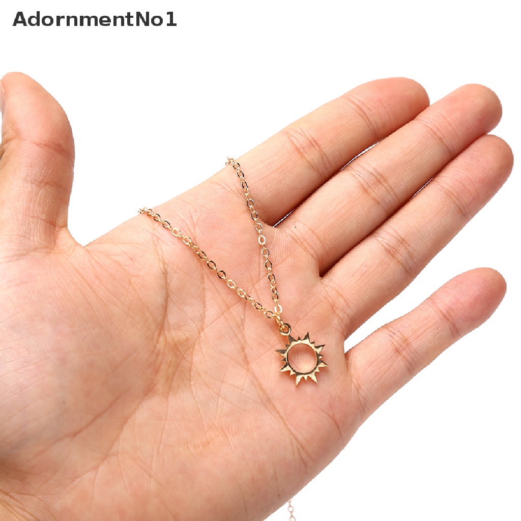 (AdornmentNo1) 2pcs / Set Kalung Rantai Stainless Steel Liontin Bulan + Matahari Untuk Pasangan / Pria / Wanita