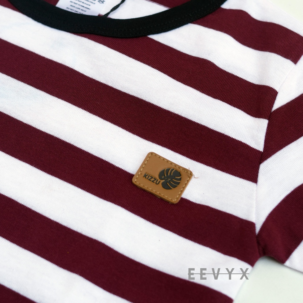 Kizzu Baju Kaos Distro Anak Laki Laki Umur 1-12 Tahun Bahan Cotton - Strip / Salur Maroon - Eevyx Store