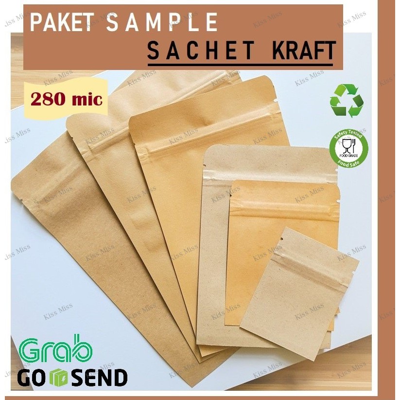 SAMPLE SACHET KRAFT ALU FOIL - Kemasan Makanan - Bubuk masker - Bumbu - Coffee Drip - Kopi - Teh