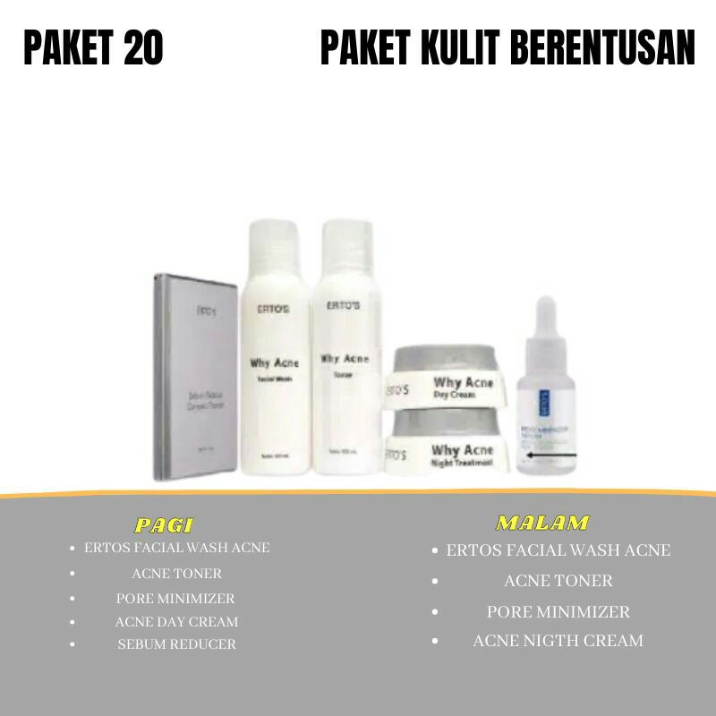 Ertos Paket Lengkap Perawatan Wajah original Berminyak Komedo flex hitam pori besar jerawar bruntusan radang kering Glowing-Paket 20
