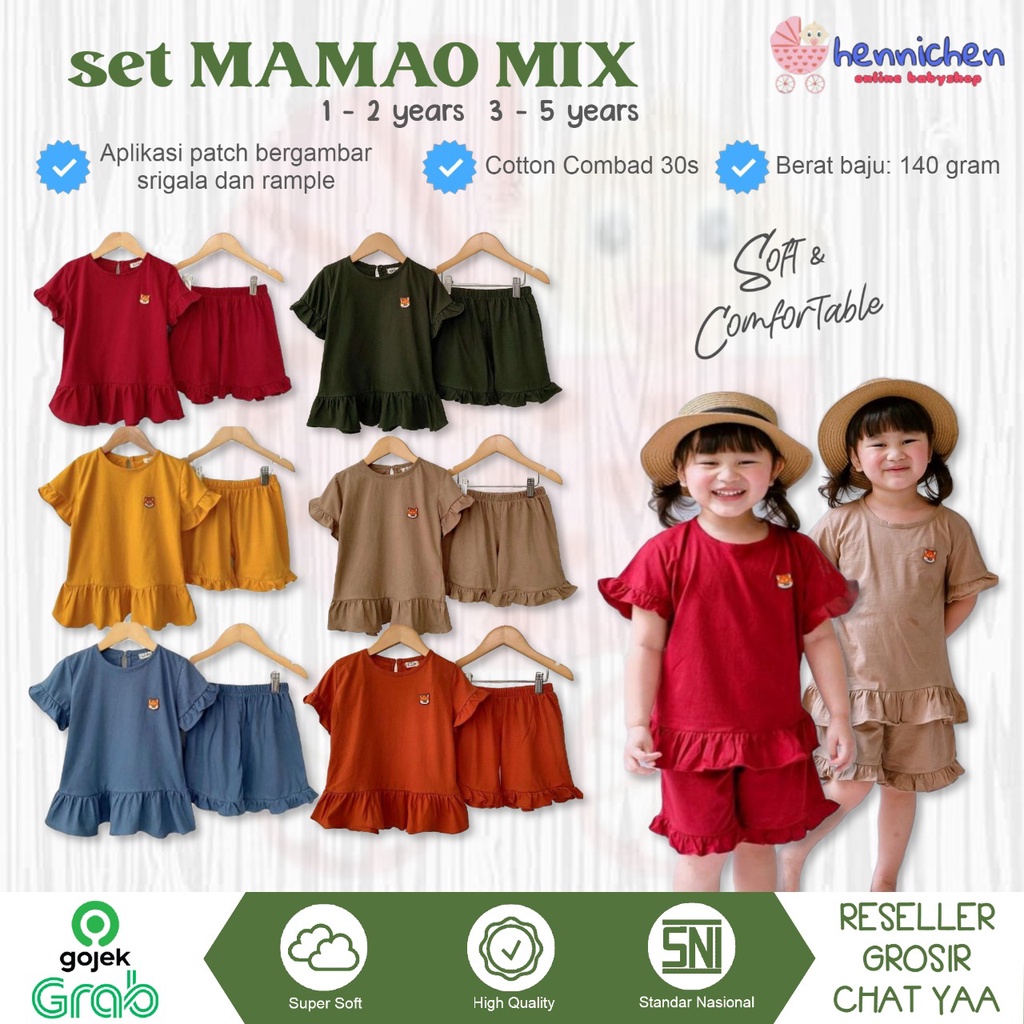 PROMO 7.7 Setelan Anak 1-5Thn Cotton Combad 30s Smilee Mamao