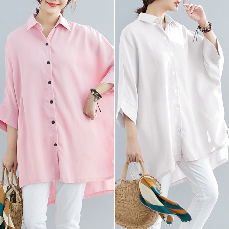 ZANZEA Women Casual Turn-Down-Collar Solid Color Long Button Down High Low Blouse