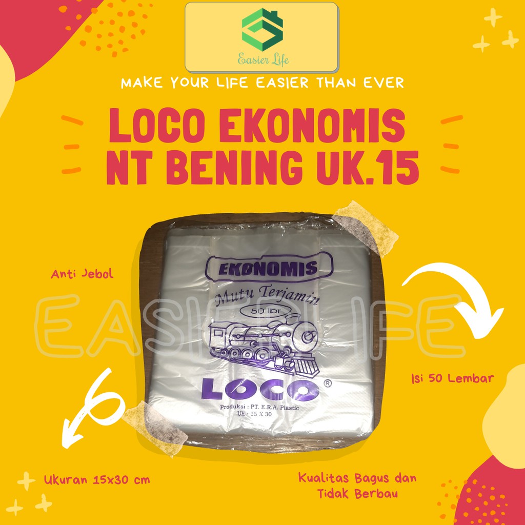 Kantong Plastik Kresek Loco Ekonomis Natural Bening 15 Tipis Per Pack