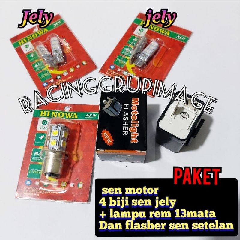 [ PAKET ] Lampu Stop Rem Belakang 13 mata + 4 PCS lampu Sen Jelly Kedip BISA UNTUK SEMUA JENIS MOTOR plus flasher setelan