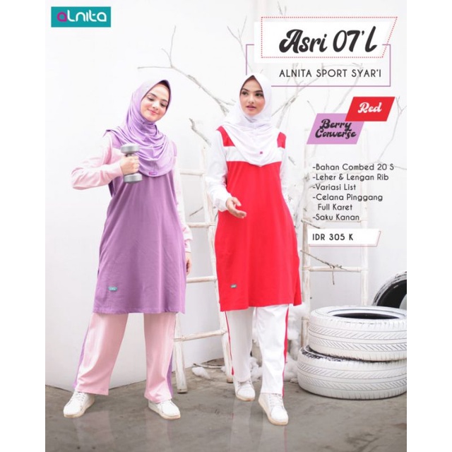 Setelan Baju Olahraga Wanita Asri 07 L Alnita Nibras Combed 20s Menyerap Keringat Saku Kanan
