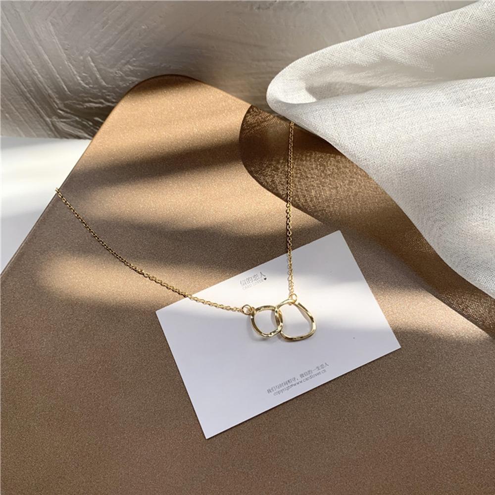 Mxbeauty Kalung Wanita Fashion Tidak Teratur Cincin Ganda Geometris Sederhana Rantai Klavikula