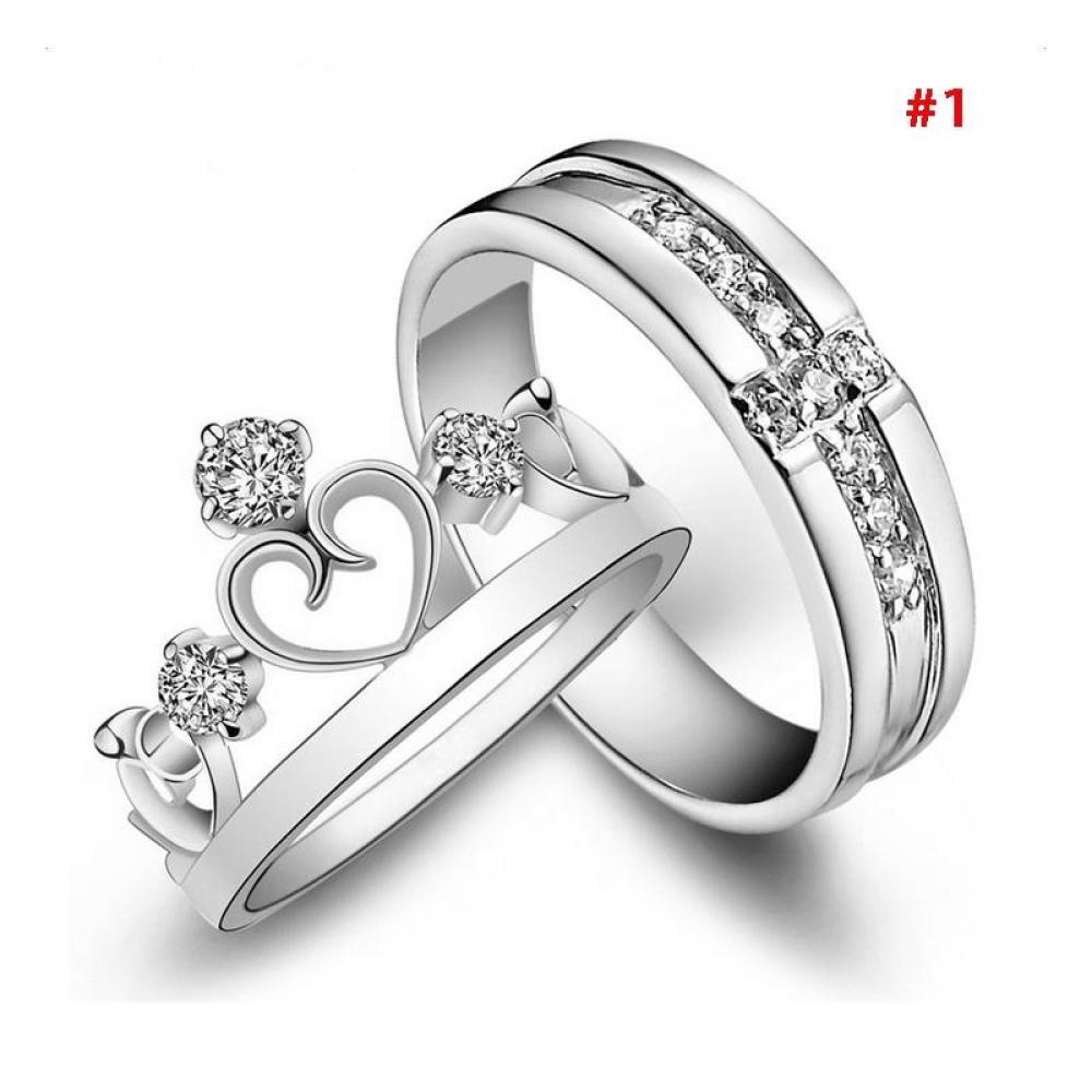 Timekey 1 Pasang Cincin Nikah Lapis Silver 925 Desain Hati Hias Kristal Zircon A6K5