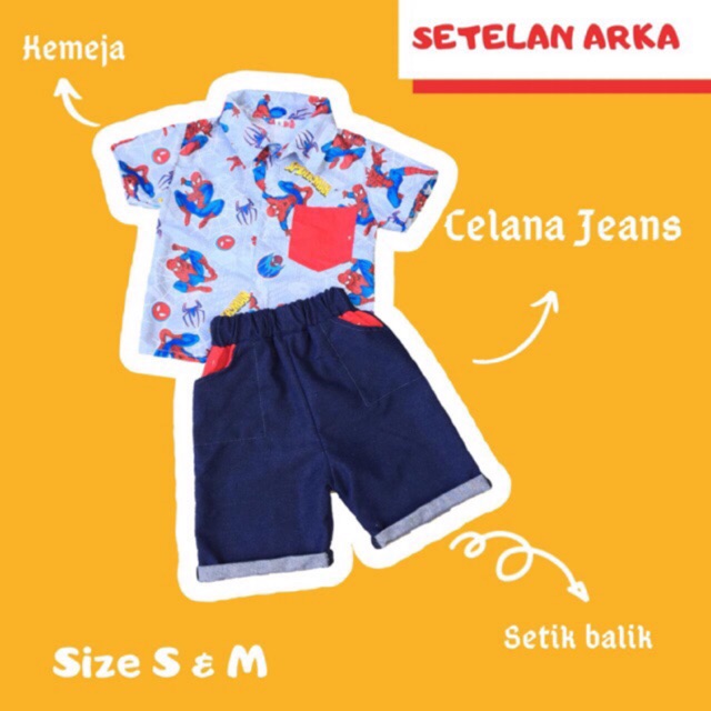 (bisa COD Harga Ecer Baju setelan arka anak laki, funny set boy bhn kaos adem dan celana katun catra