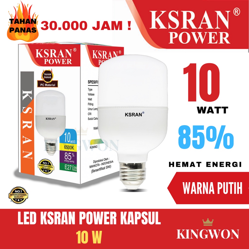 KSRAN Lampu LED 10 watt POWER - Putih Kapsul