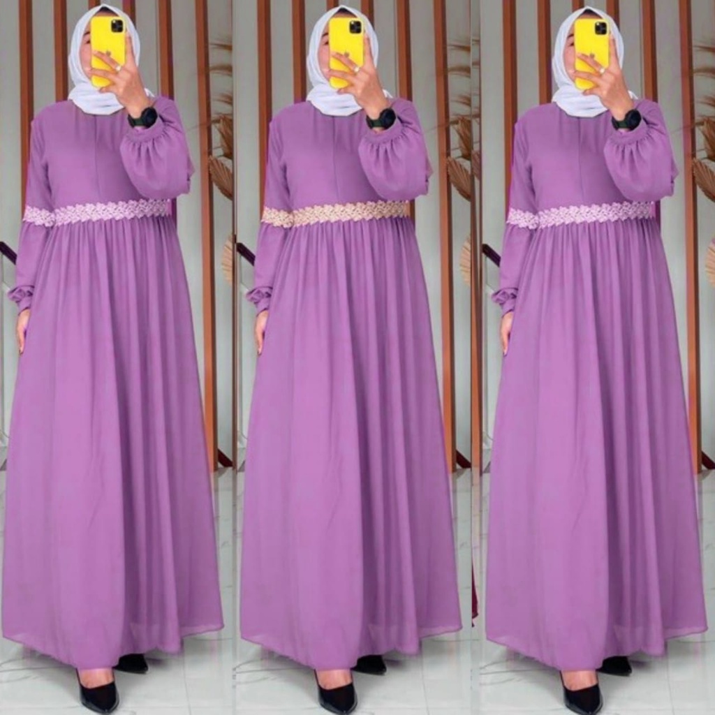 Kayana maxi ceruty renda /gamis ceruty bebydoll renda impor terbaru/gamis syarii terbaru