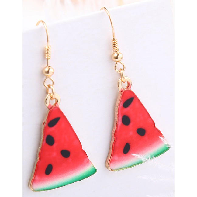 LRC Anting Gantung Fashion Red Watermelon Shape Decorated Earrings E24313